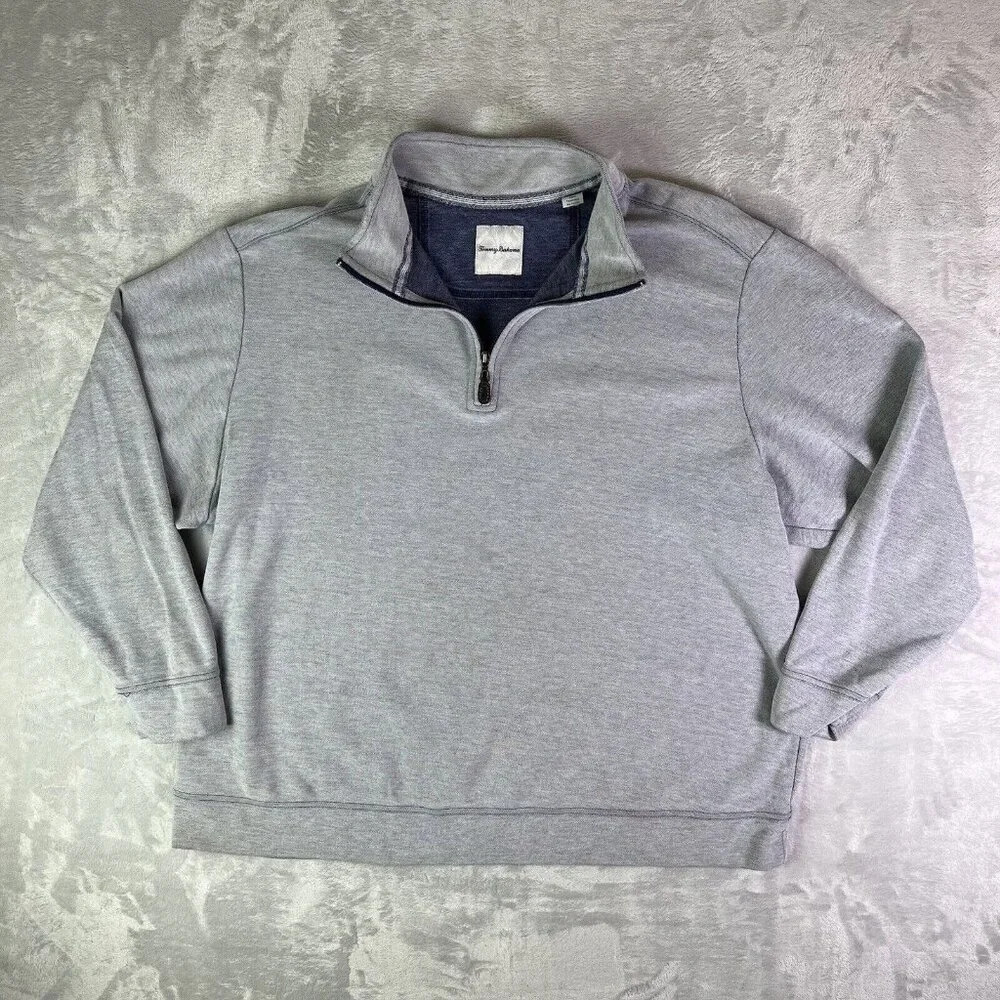 Tommy Bahama Quarter Zip Fleece Sweatshirt Men's 2XLB Grey/Blue Beachy Summer